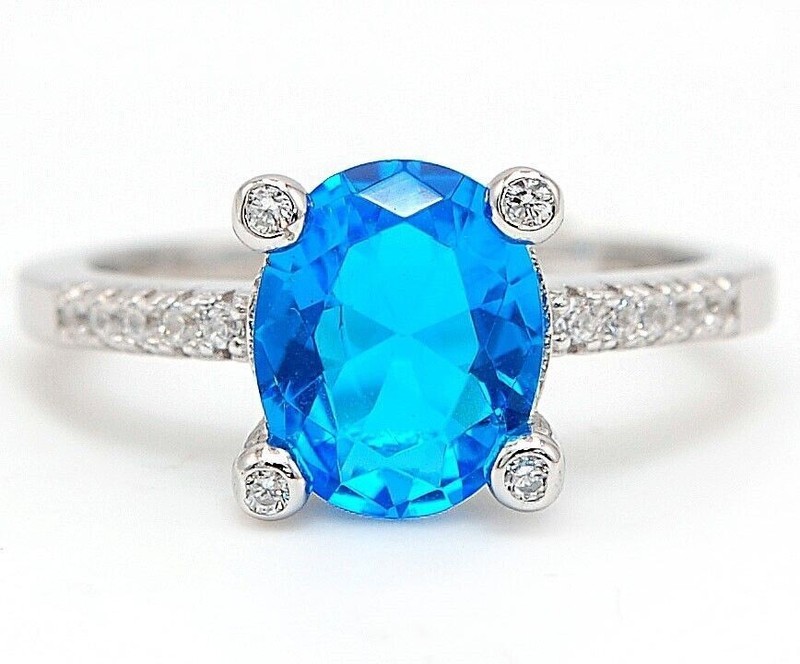 2CT Heat Treated Blue Topaz 925 Solid Sterling Silver Ring Sz 7 U2-3