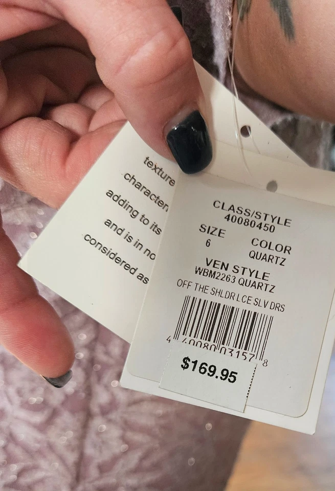 Olega Cassini form Fitting V-Neck Glitter Lavender/Mocha Lace Dress Size 6 MOB/ - Image 3 of 4