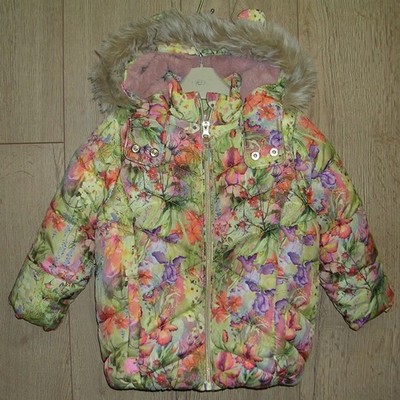 Next Mädchen grün Blumen Kapuze Fleece gefütterte Jacke Wintermantel Alter 2-3 98 cm