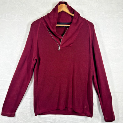 Nautica Pullover Herren M Burgund Quarter Zip Schalkragen Strickpullover