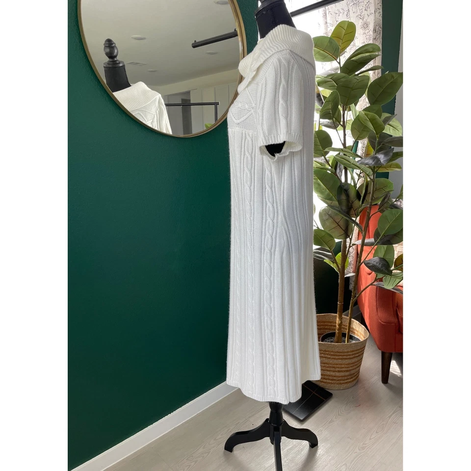 Dressbarn кабель вязаный свитер платье женщин 14 белый короткий рукав кнопка капот шеи - Изображение 2 из 4