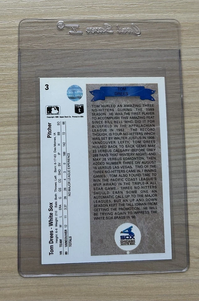 1990 Upper Deck - Tom Drees #3 (RC) - Image 2 of 2