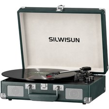Green Vinyl Record Player 3 Speeds Portable Suitcase Turntable