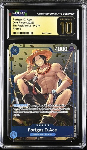 ONE PIECE TCG PORTGAS D. ACE  - TIN PACK PROMO P-074 CGC 10 - Pristine