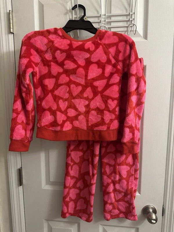 Cat & Jack Sleepwear Size M 8 Kids Girls Pajamas PJs Heart Fleece Pants Top