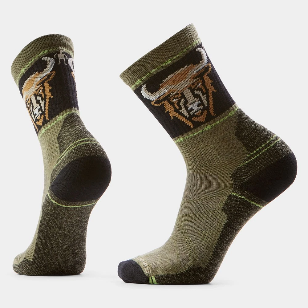 SMARTWOOL Men's Hike Bison Crew Socks - L - Winter Moss