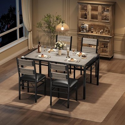 Dining Table Set for 4 with Upholstered Chairs Wood Kitchen Table Chairs Set
