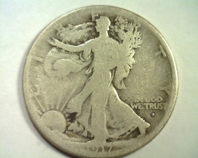 1917-D OBVERSE WALKING LIBERTY HALF GOOD G NICE ORIGINAL COIN FROM BOBS COINS