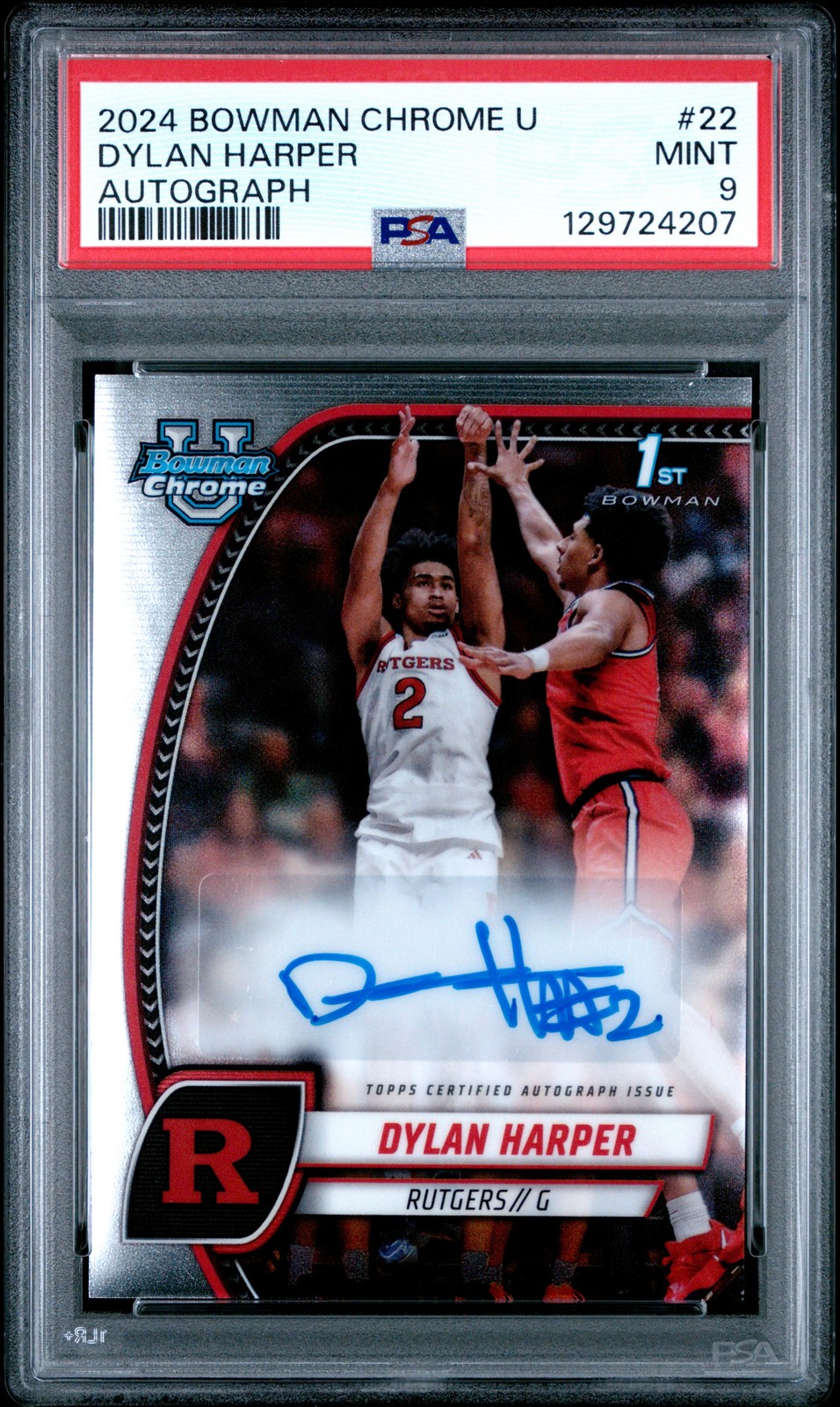 2024 BOWMAN CHROME UNIVERSITY PROSPECT AUTOGRAPH #22 DYLAN HARPER PSA 9 AUTO