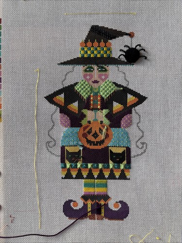 shelly tribbey needlepoint canvas Handpainted Halloween Witch Cat Jol 10” Stroll