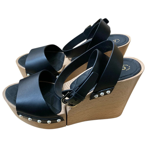 CHANEL Wedge Sole Sandals Black Wood Size 36 160625 - Picture 2 of 8