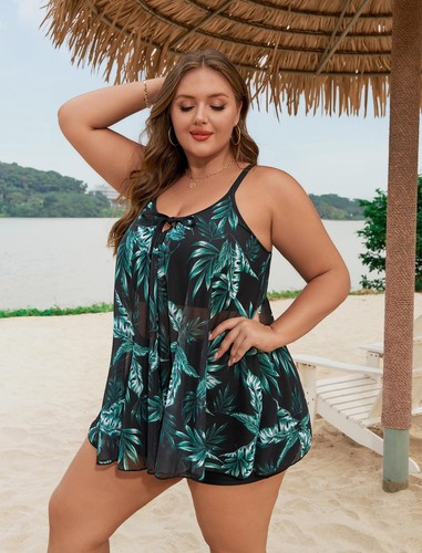 Plus Size Swimsuit for Women 2 Piece Tummy Control Tankini Bathing Suit Flowy... - Picture 7 of 8