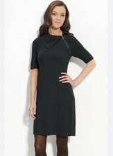 Calvin Klein Size S Black Knit Women’s Sweater Dress Asymmetric Neck Zip Collar