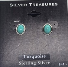 NWT Silver Treasures 925 Sterling Silver Turquoise Oval Shaped Earrings