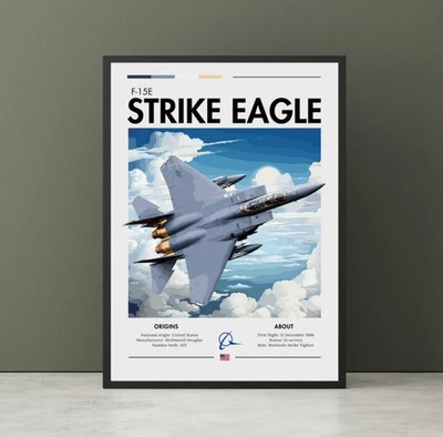 F-15E Strike Eagle Print - Aviation Art, White Cliffs, Plane Poster