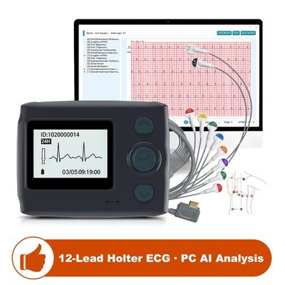 Livenpace TH12 12 Lead Holter Monitor 24h EKG Monitor w PC Software AI Analysis