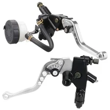 Universal Motorcycle Brake Clutch Pump Lever with Hydraulic Master Silver