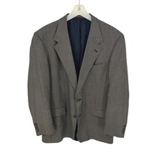 Vtg Hart Schaffner Marx 100 Silk Houndstooth Blazer Sport Coat 44L Navy Tan