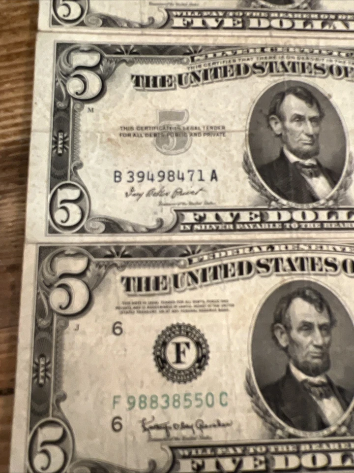 3 - US 5 Dollar Bills With Red, Blue And Green Seals- 2 From 1953, 1 From 1950 - Image 3 of 4