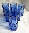 VINTAGE ANCHOR HOCKING TARTAN MANCHESTER 16 OZ BLUE GLASSES-SET OF 6