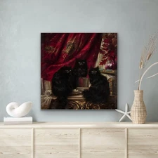 "three black cats" Carl Kahler (1856-1906)   Canvas Wall Art Picture Print