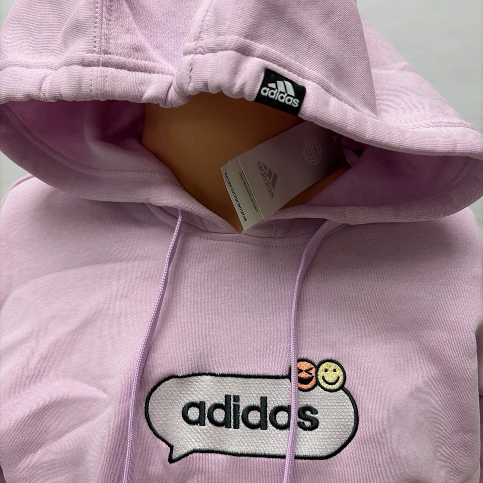Adidas Sudadera Para Hombres Grande Emoji Cara Smiley Sudadera con Capucha Lila Púrpura TOTALMENTE NUEVA Foto 4 de 4