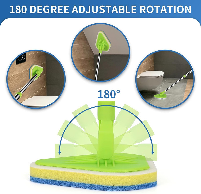 2 in 1 Scrub Cleaning Brush with 37” Long Extendable Handle,1 Stiff Bristle And