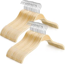 Slim Natural Wood Hangers with Extra Soft Non-Slip Rubber Grips, 30-Pack High-Gr