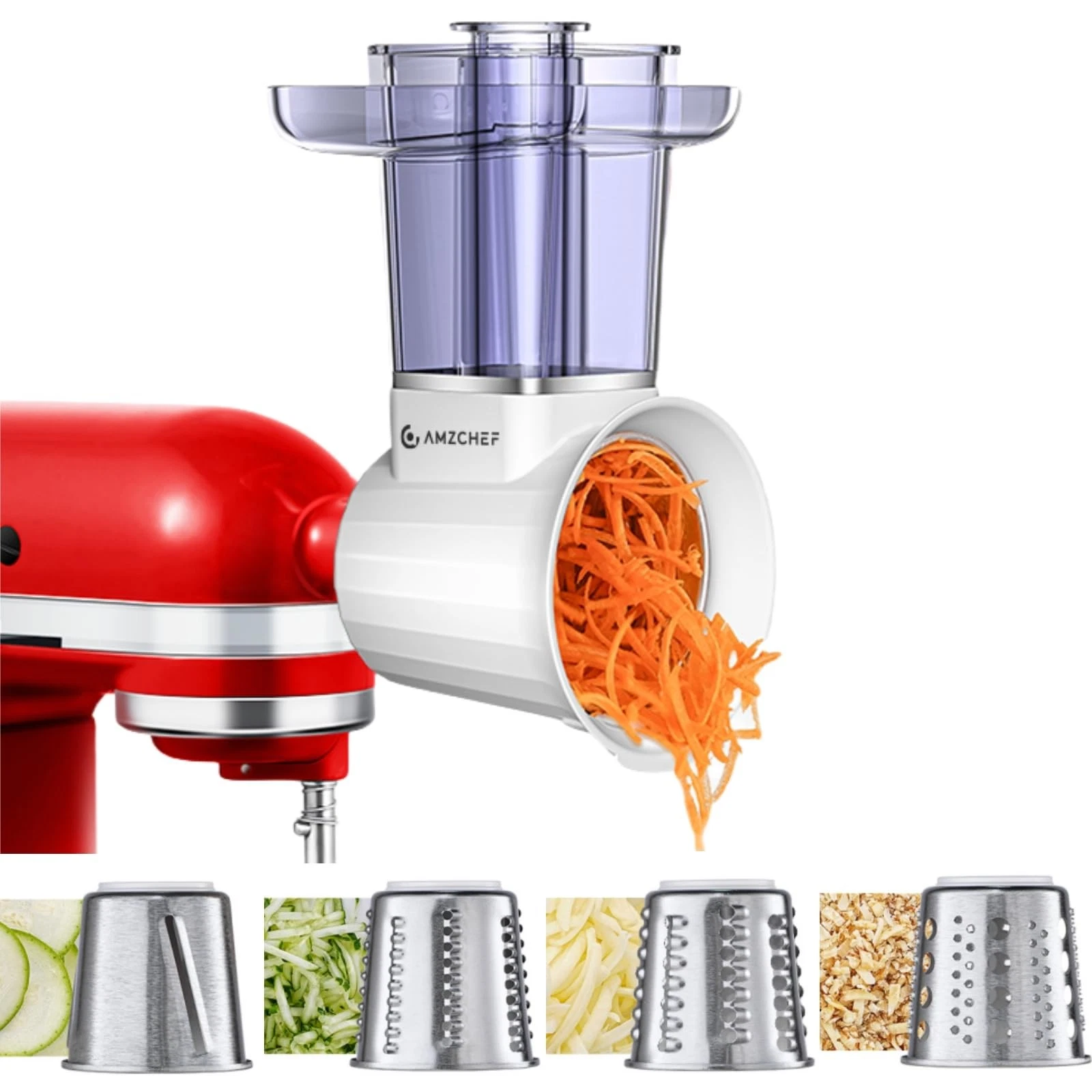 AMZCHEF SLICER SHREDDER, ATTACHMENTS, 2.8IN LARGE FEED, 304 STAINLESS STEEL