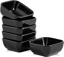 Ceramic Dipping Bowls Set of 6,3 Ounce Porcelain Small Mini Dip Bowl Square Soy