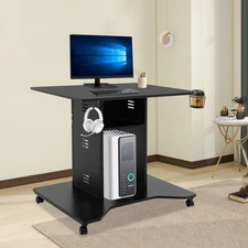 Rolling Computer Desk Laptop PC Rectangle Desktop w/ Rolling Wheel Home Office