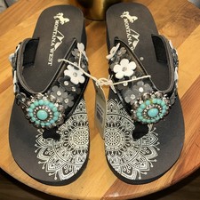 Montana West Women  s Size 11 Western Flip Flops Turquoise Conc Rinestone NWT