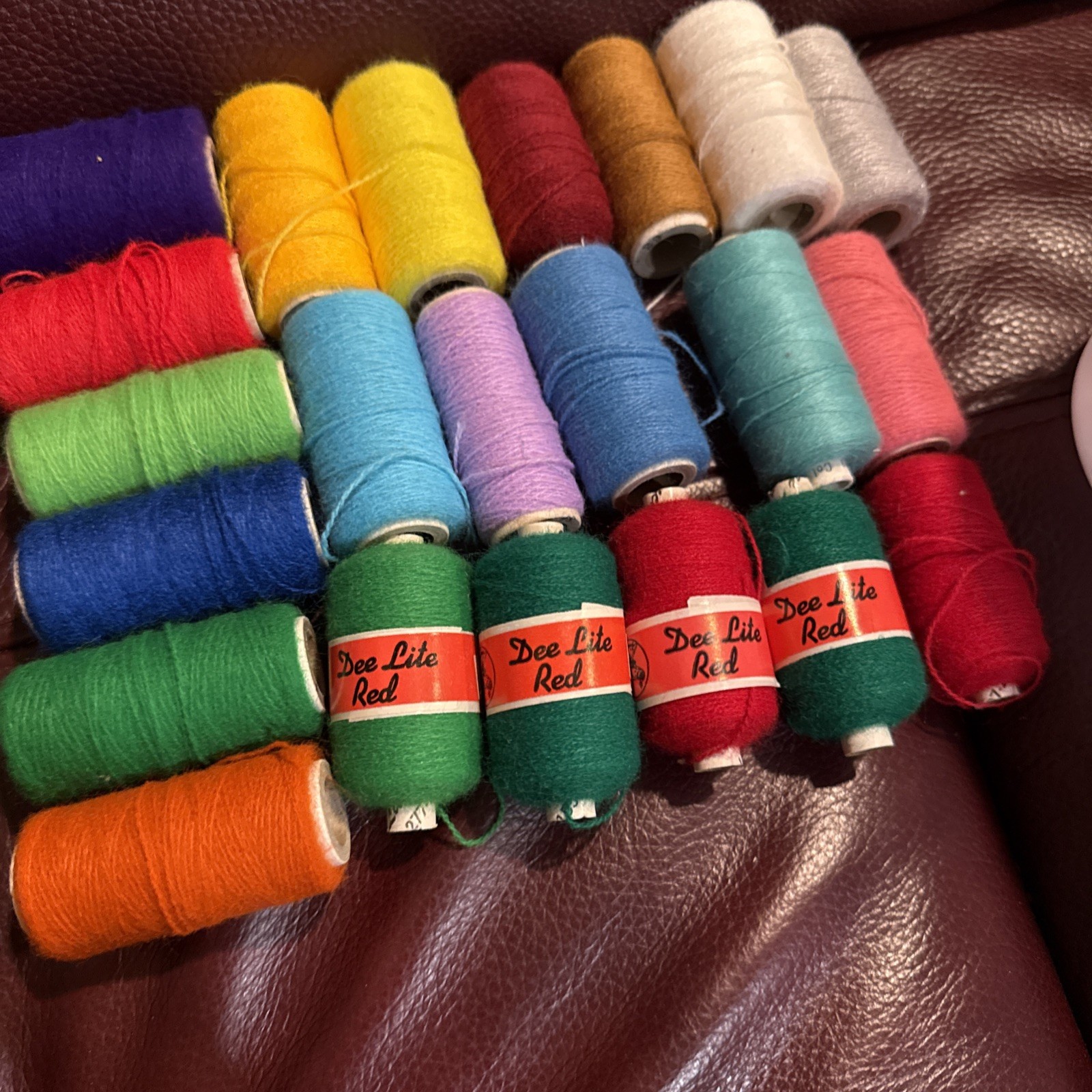 Vintage DEE LITE RED Label Thread, new & Used 22 spool color lot, Punch Needle.