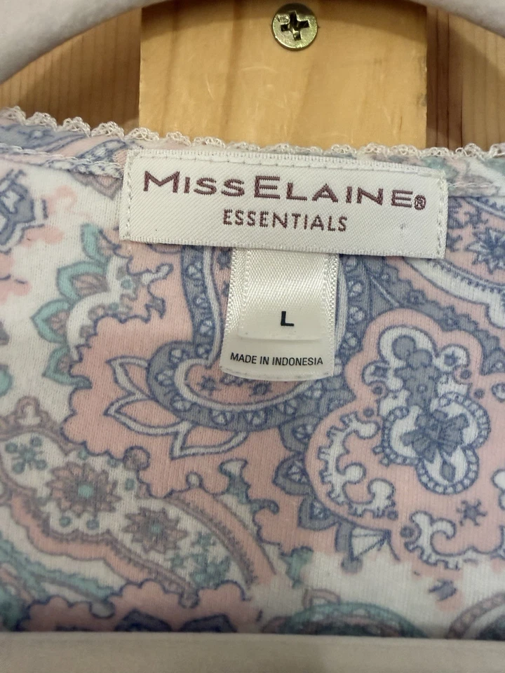 Camisola feminina Miss Elaine grande mistura de algodão paisley manga 3/4 roupa de dormir em excelente estado usado - Imagem 4 de 4