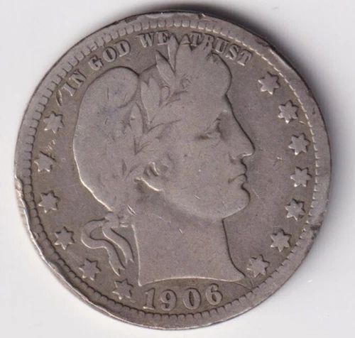 United States 1906 "0" Barber Quarter 25 - Cent Dollar .900 Silver