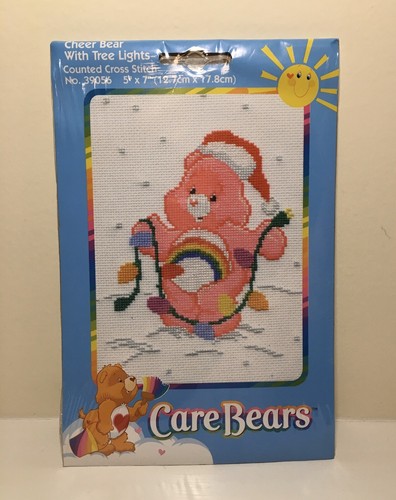 Care Bears Cheer Bear With Tree Lights Counted Cross Stitch 5x7 New Sealed 2004