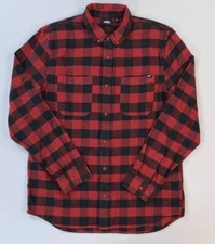 Men's Vans Long Sleeve Buffalo Plaid Button Front Mid-Weight Flannel Shirt NEW