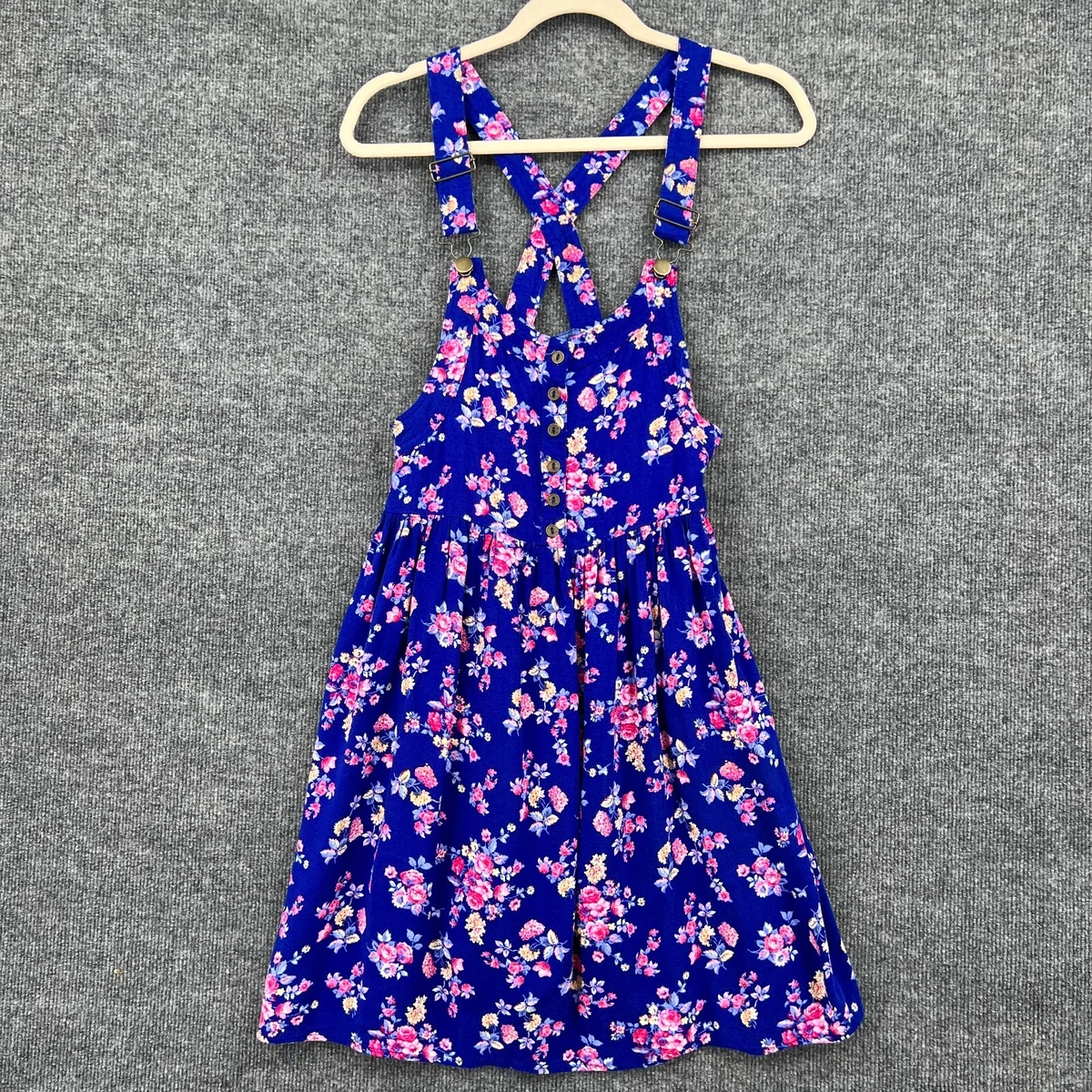 Xhilaration Overall Dress Womens M Blue Floral Rayon Mini Flowy Fairy  Cottage | eBay