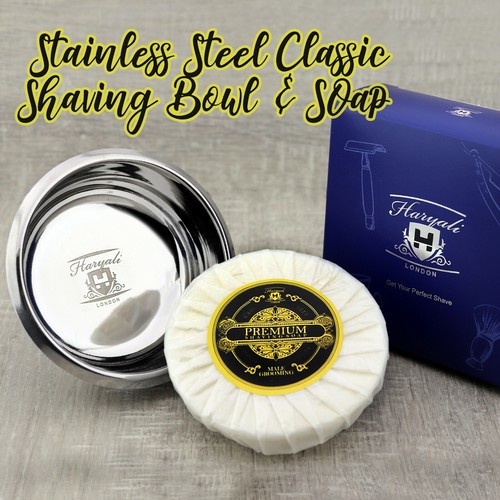 Cuenco de afeitar clásico cromado de acero inoxidable y jabón de afeitar premium - Imagen 1 de 4