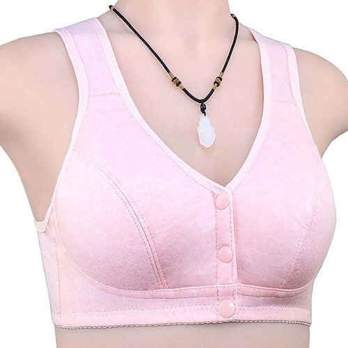 Womans Front Fastening Bra Female Cotton Non Wired Comfort Stretch Vest Bra Top - Picture 18 of 19