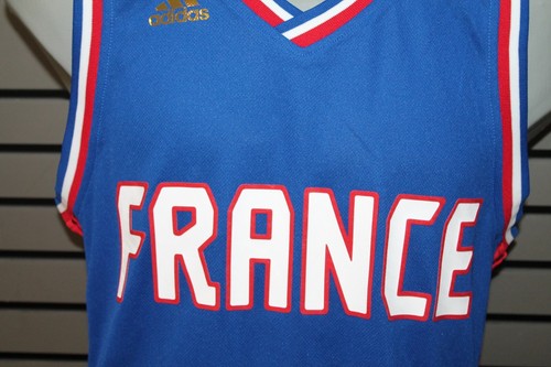 Adidas Uomo Maglietta Basketball Francia Rep Jrsy 88403 Maglia Blu Rosso Nuovo - Foto 2 di 6