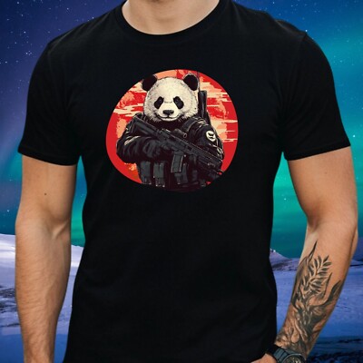 Mens Panda Gun Print Cotton T-Shirt Size XS to 5XL