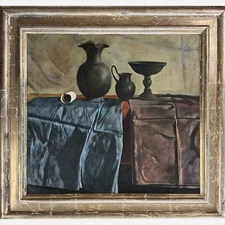 Vintage Realist Still Life with Vase and Pottery By Auseklis Ozols, Signed (OOC)