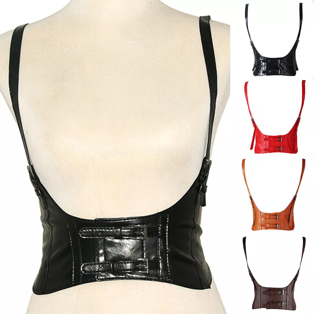 Women PU Leather Sexy Corset Belt Underbust Corset Top With Strap Body  Bondage