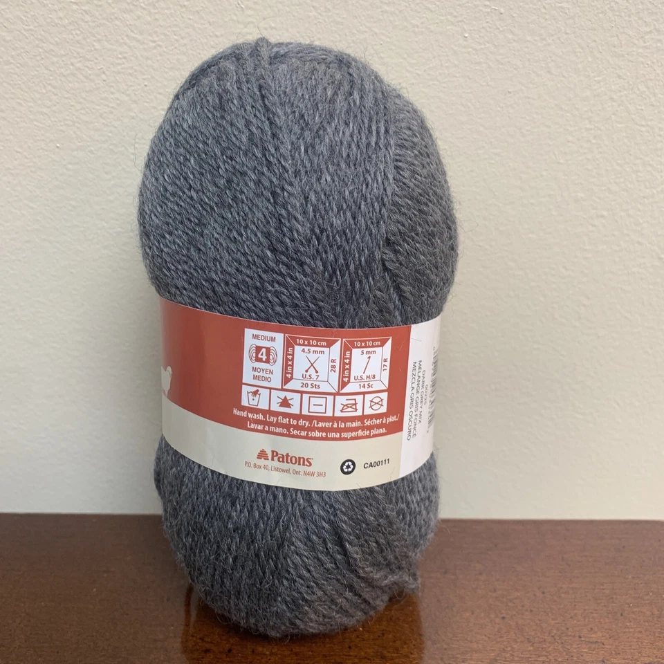 Hilo peinado Patons clásico suave 100 % lana nueva 223 yardas color gris oscuro mezcla Foto 2 de 3