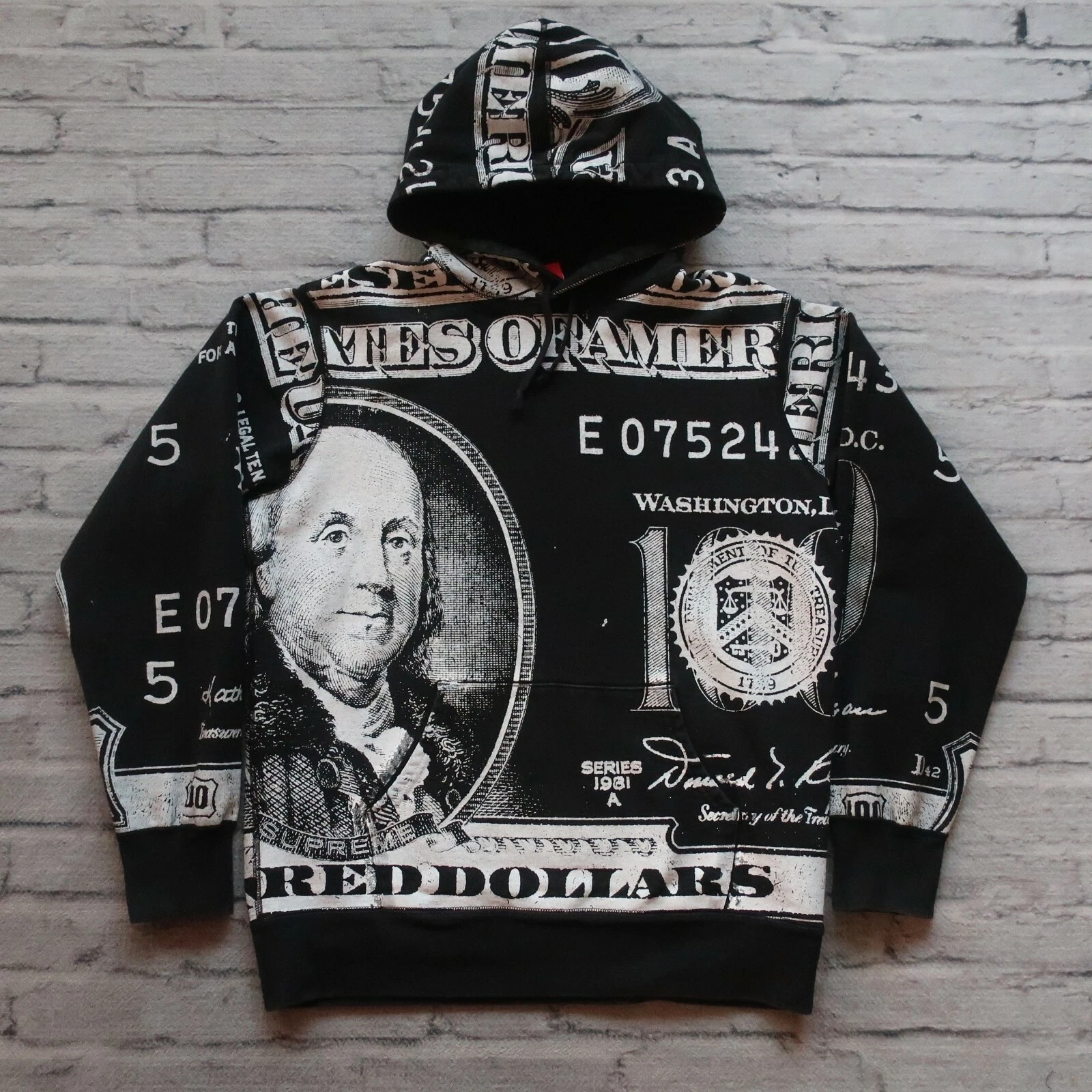 Sweat shirt à capuche imprimé Supreme Money Franklin All Over taille L 2013 2014