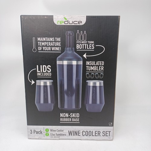 Reduce Wine Cooler Set 3 Pack Fits Most 750 ML Bottles Mint Dark Blue Color. New - Picture 2 of 5