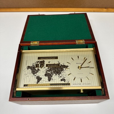 Bulova Clock Magellan World Time Junghans W756 Quartz Movement with Wood Case