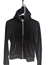 Juicy couture womens velour Full zip up hoodie size L black Y2K Rhinestone pull