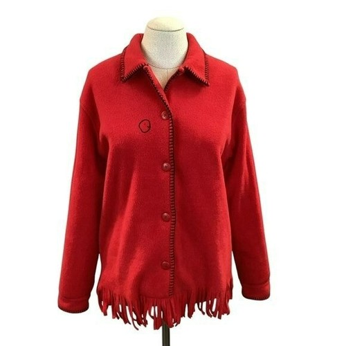 Susan Bristol Fleece Button Tasseled Jacket Womens Small Red - Picture 7 of 10